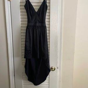 Vintage Havana Black Satin Backless High-Low Dress, Size M